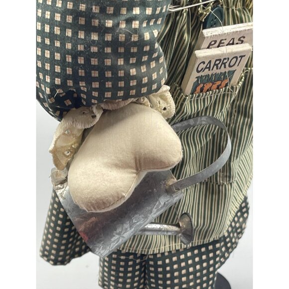 vintage doll country plaid stray hat flowers apron green striped stand 22" READ - Picture 7 of 9